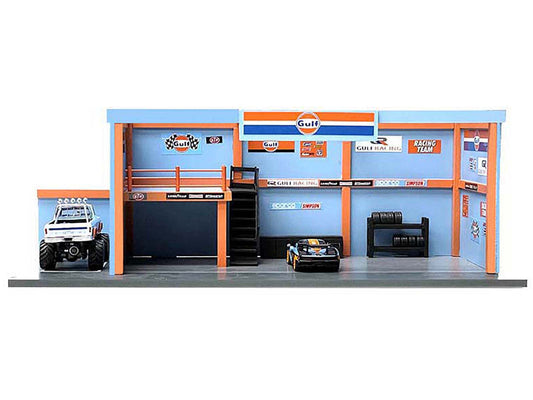 "Garage Diorama Gulf Oil" Diorama with Decals for 1/64 Scale Models by American Diorama American Diorama