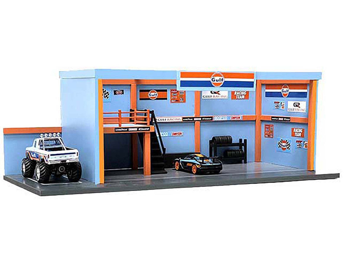 "Garage Diorama Gulf Oil" Diorama with Decals for 1/64 Scale Models by American Diorama American Diorama