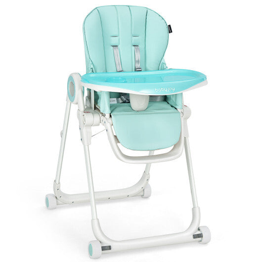 Baby High Chair Foldable Feeding Chair with 4 Lockable Wheels-Black W2B