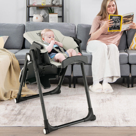 4-in-1 Baby High Chair with 6 Adjustable Heights-Gray - Color: Gray W2B