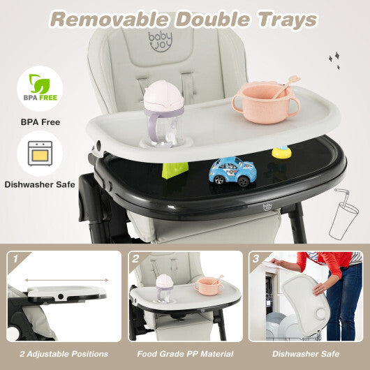 4-in-1 Baby High Chair with 6 Adjustable Heights-Gray - Color: Gray W2B