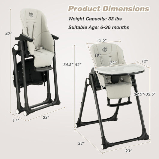 4-in-1 Baby High Chair with 6 Adjustable Heights-Gray - Color: Gray W2B