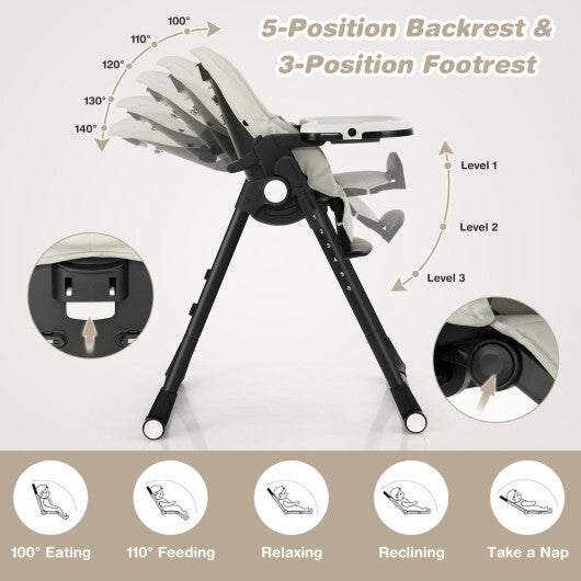 4-in-1 Baby High Chair with 6 Adjustable Heights-Gray - Color: Gray W2B