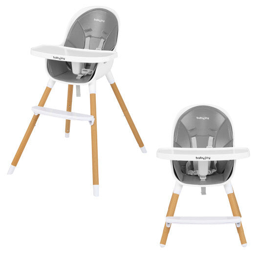 4-in-1 Convertible Baby High Chair Infant Feeding Chair with Adjustable Tray-Gray W2B