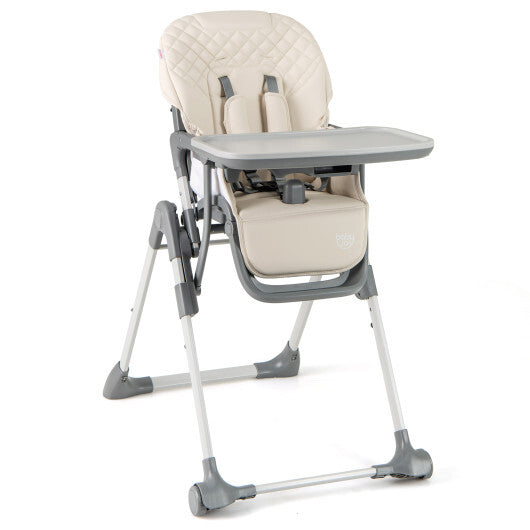 Foldable High Chair with Footrest and Detachable Tray-Beige