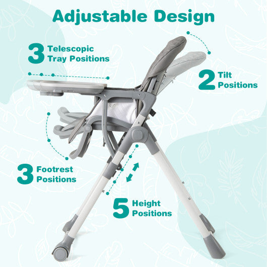 Foldable High Chair with Footrest and Detachable Tray-Beige
