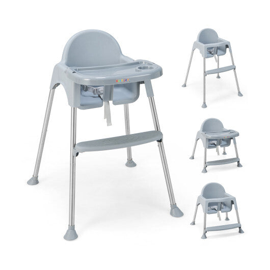 4-in-1 Convertible Baby High Chair with Removable Double Tray-Gray W2B