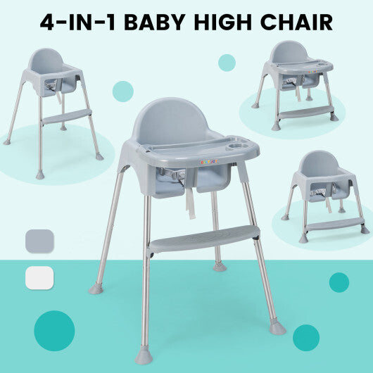 4-in-1 Convertible Baby High Chair with Removable Double Tray-Gray W2B