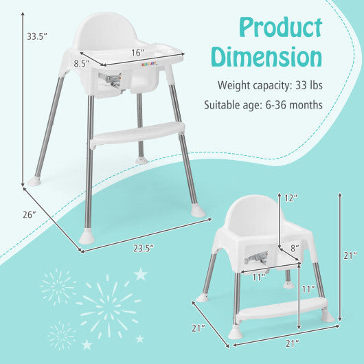 4-in-1 Convertible Baby High Chair with Removable Double Tray-Gray W2B