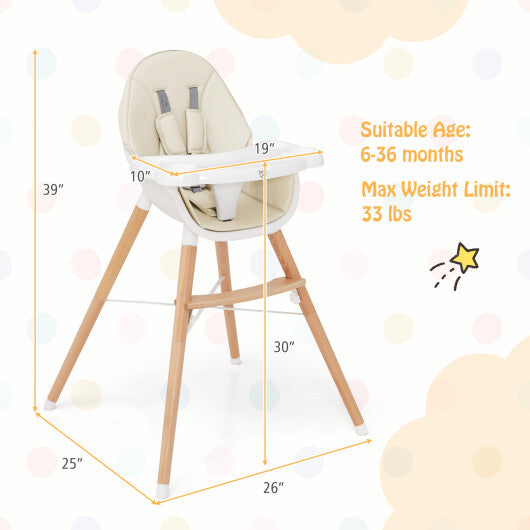Baby High Chair with Dishwasher Safe Tray-Beige W2B