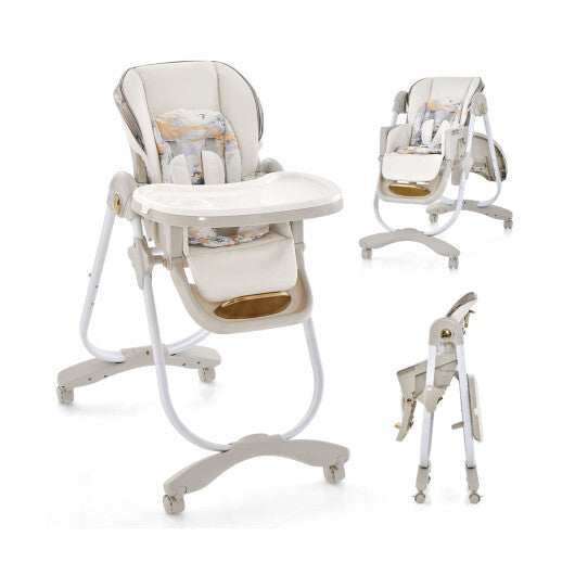 Folding Baby Dining High Chair with Adjustable Height and Recline-Gray W2B