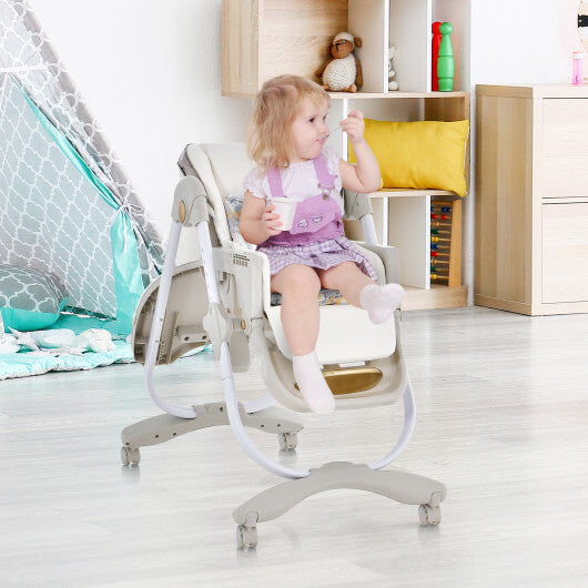 Folding Baby Dining High Chair with Adjustable Height and Recline-Gray W2B