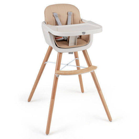 6-in-1 Convertible Wooden Highchair with Safety Harness and Adjustable Legs-Light Brown W2B