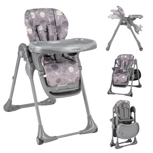 Folable High Chair with Detachable Cushion and High Chair for Babies and Toddlers-Gray W2B