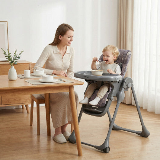Folable High Chair with Detachable Cushion and High Chair for Babies and Toddlers-Gray W2B