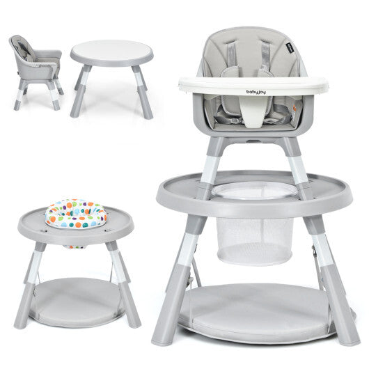 5-in-1 Baby Highchair with Height Adjustable and 2-Tier Tray Storage Busket-Gray W2B