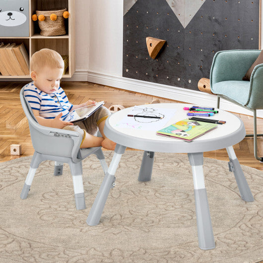 5-in-1 Baby Highchair with Height Adjustable and 2-Tier Tray Storage Busket-Gray W2B