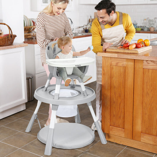 5-in-1 Baby Highchair with Height Adjustable and 2-Tier Tray Storage Busket-Gray W2B