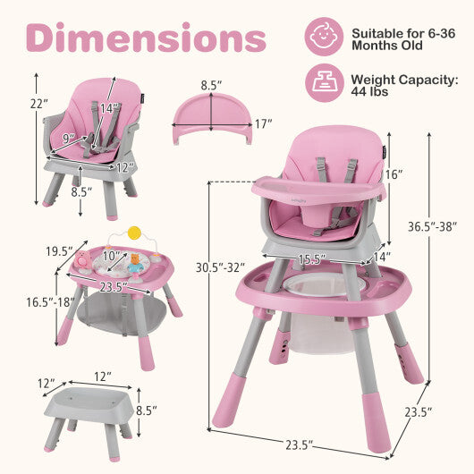16-in-1 Baby High Chair with Activity Center and Booster Seat for Babies and Toddlers-Pink - Color: Pink W2B