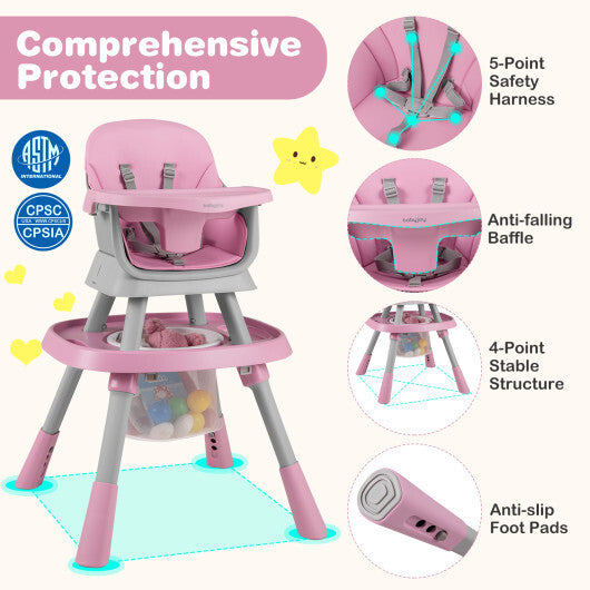 16-in-1 Baby High Chair with Activity Center and Booster Seat for Babies and Toddlers-Pink - Color: Pink W2B