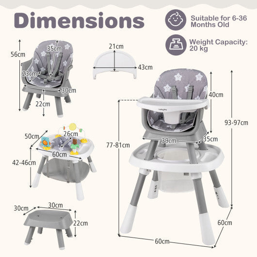 16-in-1 Baby High Chair with Activity Center and Booster Seat for Babies and Toddlers-Grey W2B