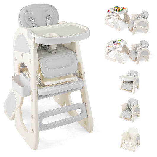 Convertible Baby High Chair with Double-layer Tray and Adjustable Backrest-Pink W2B