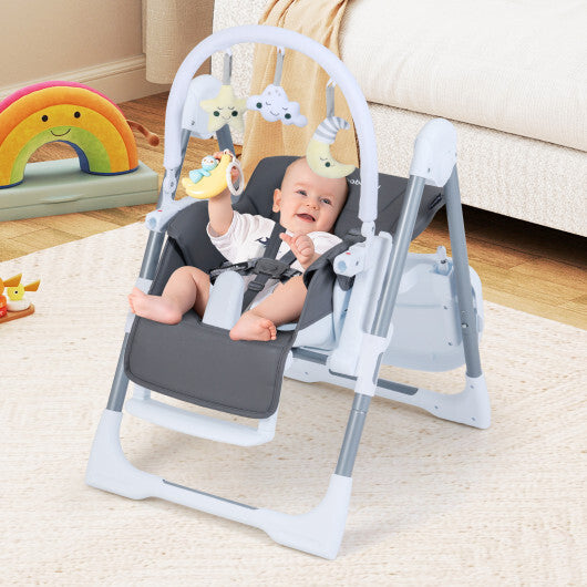 Foldable Baby High Chair with Adjustable Height and Relining Seat-Dark Gray