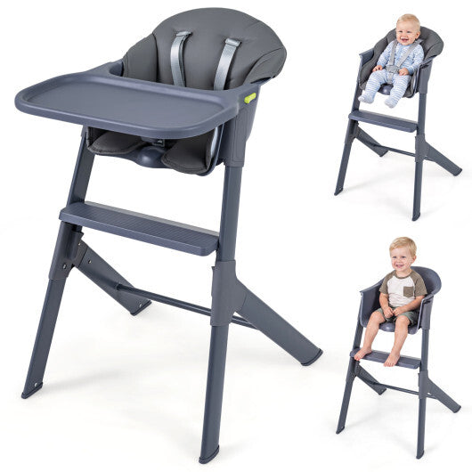 3-in-1 Washable Baby High Chair with Tray Footrest-Gray W2B