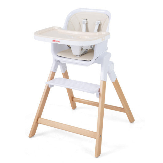 4-in-1 Convertible Baby High Chair with Detachable and Adjustable Tray-Beige W2B