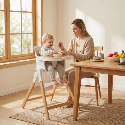 4-in-1 Convertible Baby High Chair with Detachable and Adjustable Tray-Beige W2B