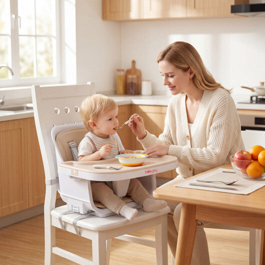 4-in-1 Convertible Baby High Chair with Detachable and Adjustable Tray-Beige W2B