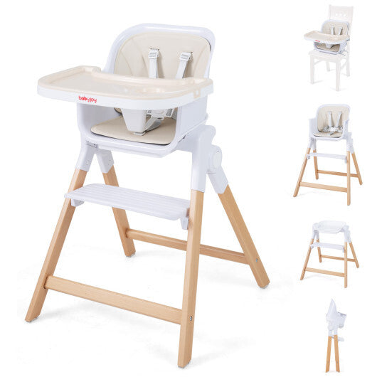 4-in-1 Convertible Baby High Chair with Detachable and Adjustable Tray-Beige W2B