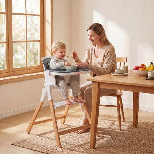 4-in-1 Convertible Baby High Chair with Detachable and Adjustable Tray-Beige W2B