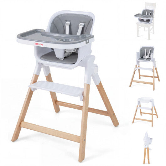 4-in-1 Convertible Baby High Chair with Detachable and Adjustable Tray-Beige W2B