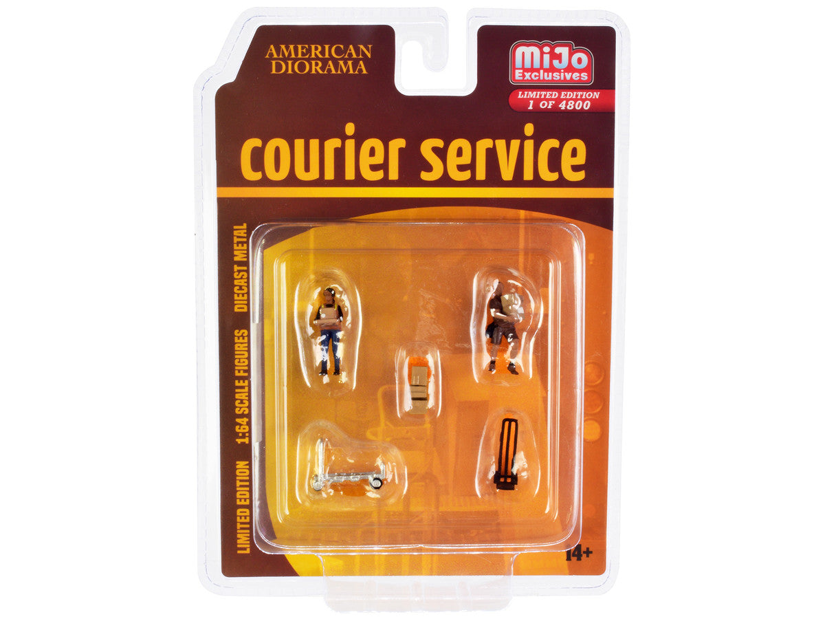 "Courier Service" 5 Piece Diecast Figures Set (2 Worker Figures and 3 accessories) Limited Edition to 4800 pieces Worldwide for 1/64 Scale Models by American Diorama American Diorama