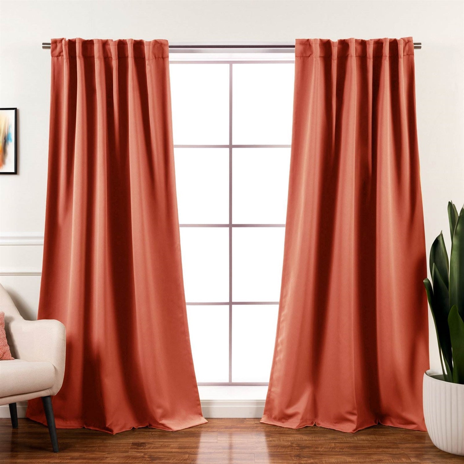 52 x 84 inch Solid Orange Apricot Thermal Blackout Curtain Panels - Set of 2 FastFurnishings