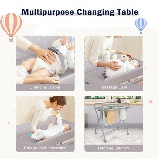 Baby Changing Table with Safety Belt and 4-side Defence-Gray - Color: Gray W2B
