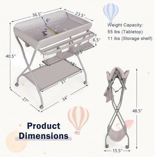 Baby Changing Table with Safety Belt and 4-side Defence-Gray - Color: Gray W2B