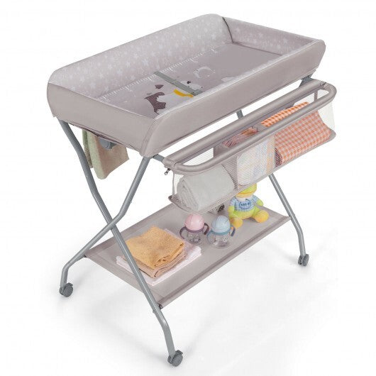 Baby Changing Table with Safety Belt and 4-side Defence-Gray