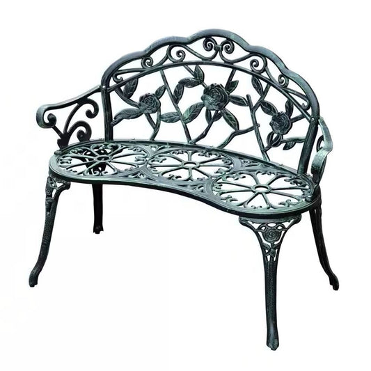 Outdoor Patio 40-inch Garden Bench with Backrest in Antique Green Metal Finish FastFurnishings