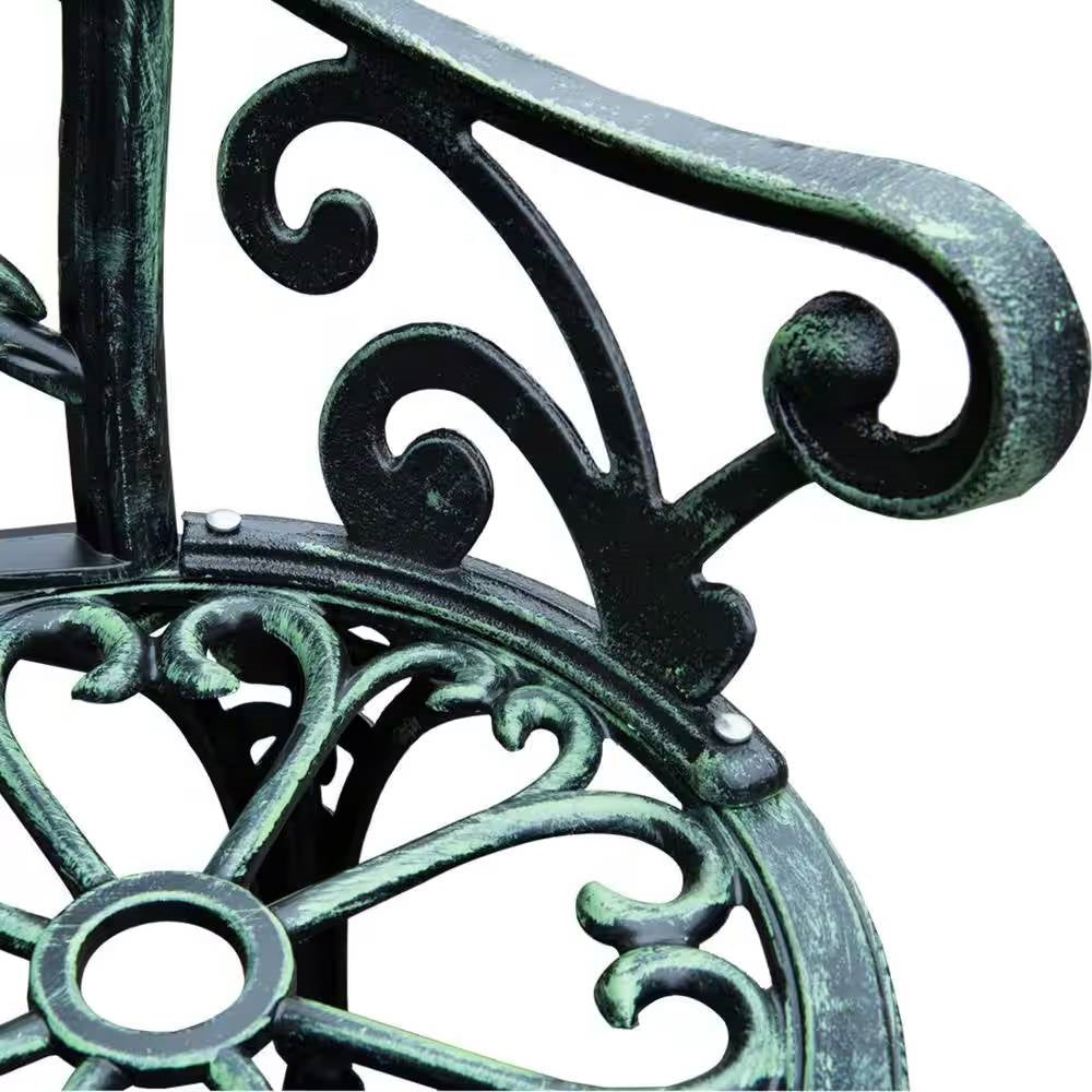 Outdoor Patio 40-inch Garden Bench with Backrest in Antique Green Metal Finish FastFurnishings
