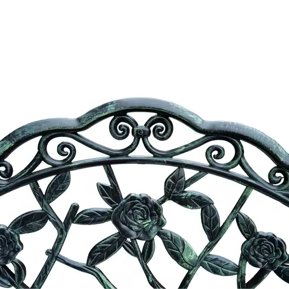 Outdoor Patio 40-inch Garden Bench with Backrest in Antique Green Metal Finish FastFurnishings