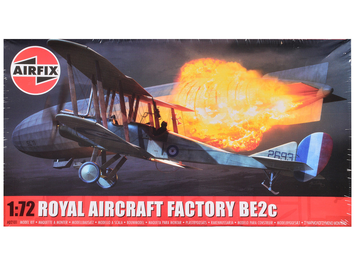 Level 2 Model Kit Royal Aircraft Factory BE2c Aircraft with 2 Scheme Options 1/72 Scale Plastic Model Kit by Airfix Airfix