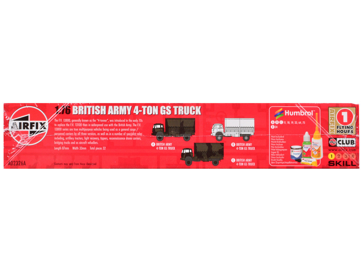 Level 1 Model Kit British Army 4-ton 4x4 GS Truck with 3 Scheme Options 1/76 Scale Plastic Model Kit by Airfix Airfix