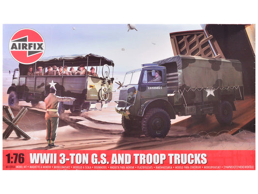 Level 2 Model Kit WWII 3-Ton General Service and Troop Trucks 1/76 Plastic Model Kit by Airfix Airfix