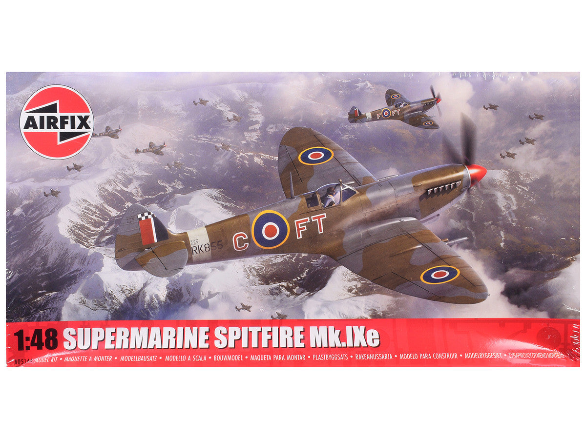 Level 2 Model Kit Supermarine Spitfire Mk.IXe Fighter Aircraft with 3 Scheme Options 1/48 Plastic Model Kit by Airfix Airfix