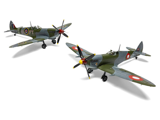 Level 2 Model Kit Supermarine Spitfire Mk.IXe Fighter Aircraft with 3 Scheme Options 1/48 Plastic Model Kit by Airfix Airfix
