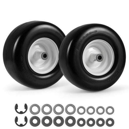 13 x 6.50-6 Flat Free Tires and Wheels 2 Pack Solid Rubber Tires-White W2B