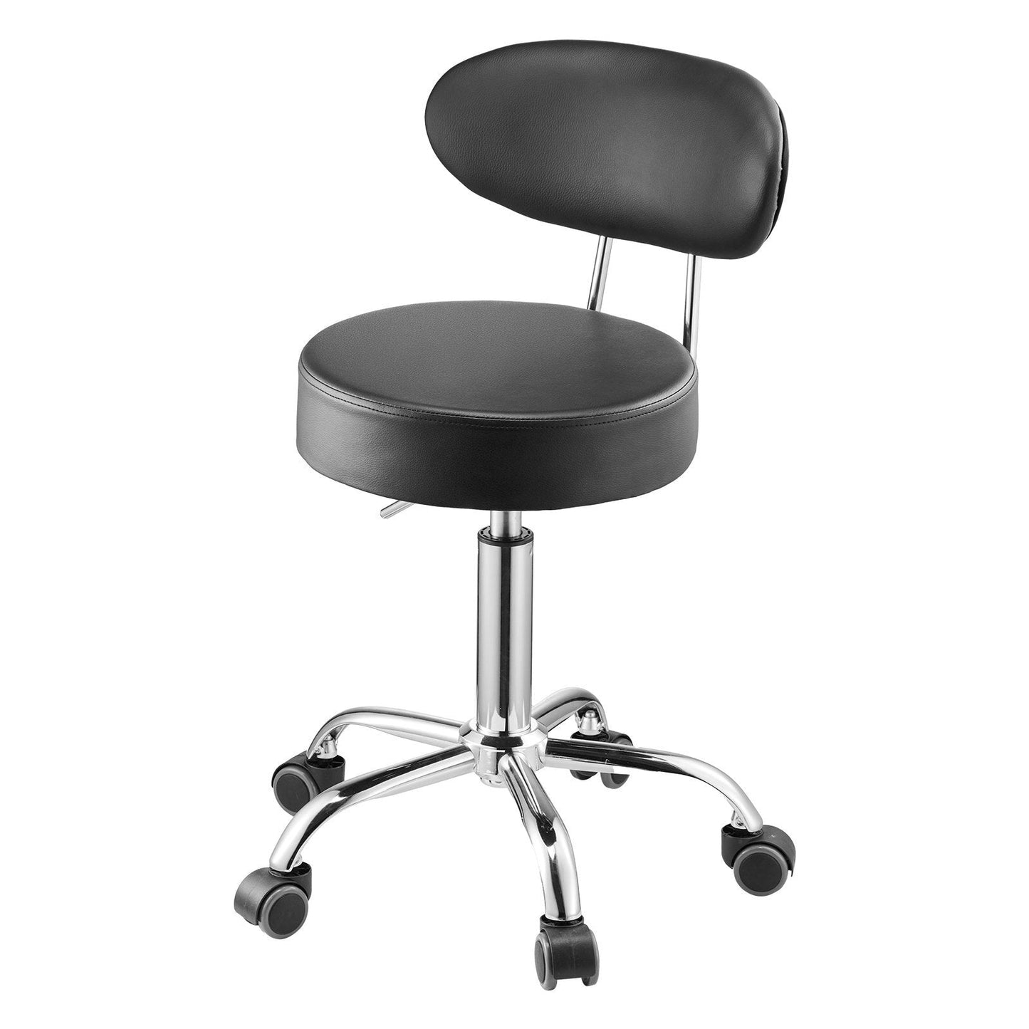 Shop Stool with Backrest, Pneumatic Garage Seat/Work Stool with Wheels, 300 lbs Load, Adjustable Roller Creeper Seat, 360? Swivel Padded Workshop Stool, for Garage, Shop & Auto Repair, Black W2B
