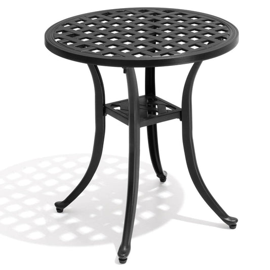 Round Weather Resistant Black Powder Coated Aluminum Outdoor Patio Bistro Table FastFurnishings